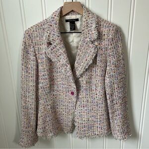 SilkLand 70% Silk Multicolor Tweed Blazer Shoulder Pads Pink Button Women’s 10